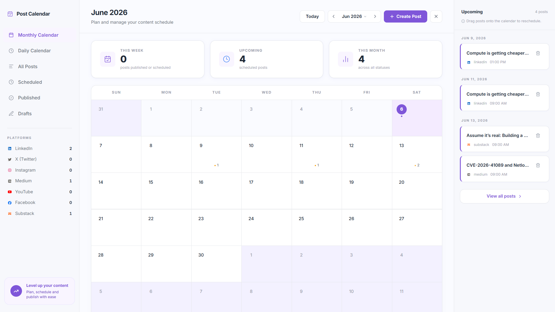 Interactive Content Calendar Grid